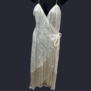 Azulu size S Chic Ivory Fringe Wrap Dress with Fringes